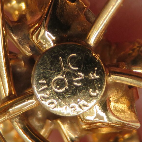 Vintage DeCurtis Pink Clear Rhinestone 12KGF Gold Tone Brooch Pendant - Picture 8 of 10